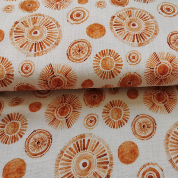 Baumwoll Musselin Stoff Druck wollweiß terrakotta Retroblumen