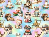Baumwoll Jersey Stoff Digital Druck "Summer Cats"