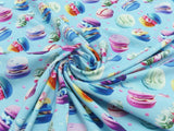 Baumwoll Jersey Stoff Digital Druck "Macarons" auf hellblau