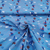 Baumwolljersey Druck Segelboote Anker und Herzen auf blauem Hintergrund | Fräulein von Julie