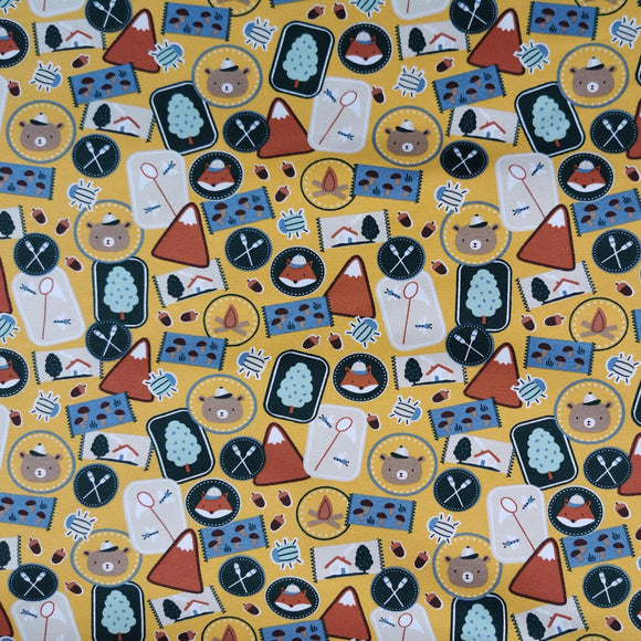 French-Terry Stoff Bär & Fuchs gelber Hintergrund | Julie Kids Fashion