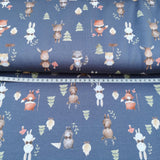 French Terry Druck kleine Waldtiere Hase, Bär, Fuchs, Hirsch auf dunklem Hintergrund | Fräulein von Julie