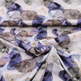 French Terry Stoff "Annika" abstraktes Muster violett, mit goldenen Linien