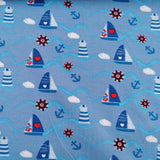 Baumwolljersey Druck Segelboote Anker und Herzen auf blauem Hintergrund | Fräulein von Julie