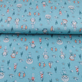 Baumwolljersey Druck "Sommer am Meer" Kinder, Segelboote, Heringe, Möwen, Leuchttürme, Seesterne und Muscheln