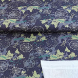 French Terry Stoff Druck - "Landscape" Landkarte in grün und grau Tönen, Achterknoten und Kompass | Premium Collection