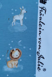 French Terry Stoff blau mit Giraffe, Löwe, Zebra, Nashorn und Elefant | Fräulein von Julie